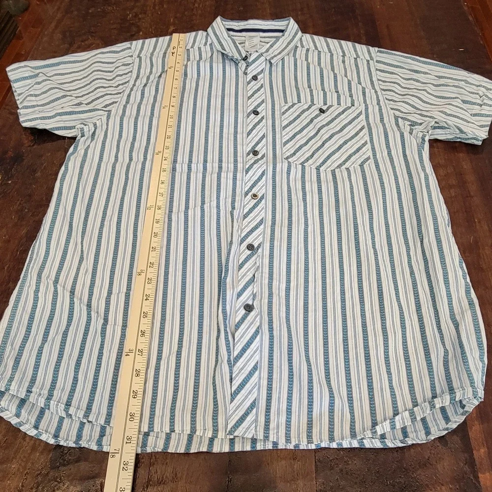 North Face Button Up Shirt Men's Size 2XL Blue White Striped Short Sleeve‎